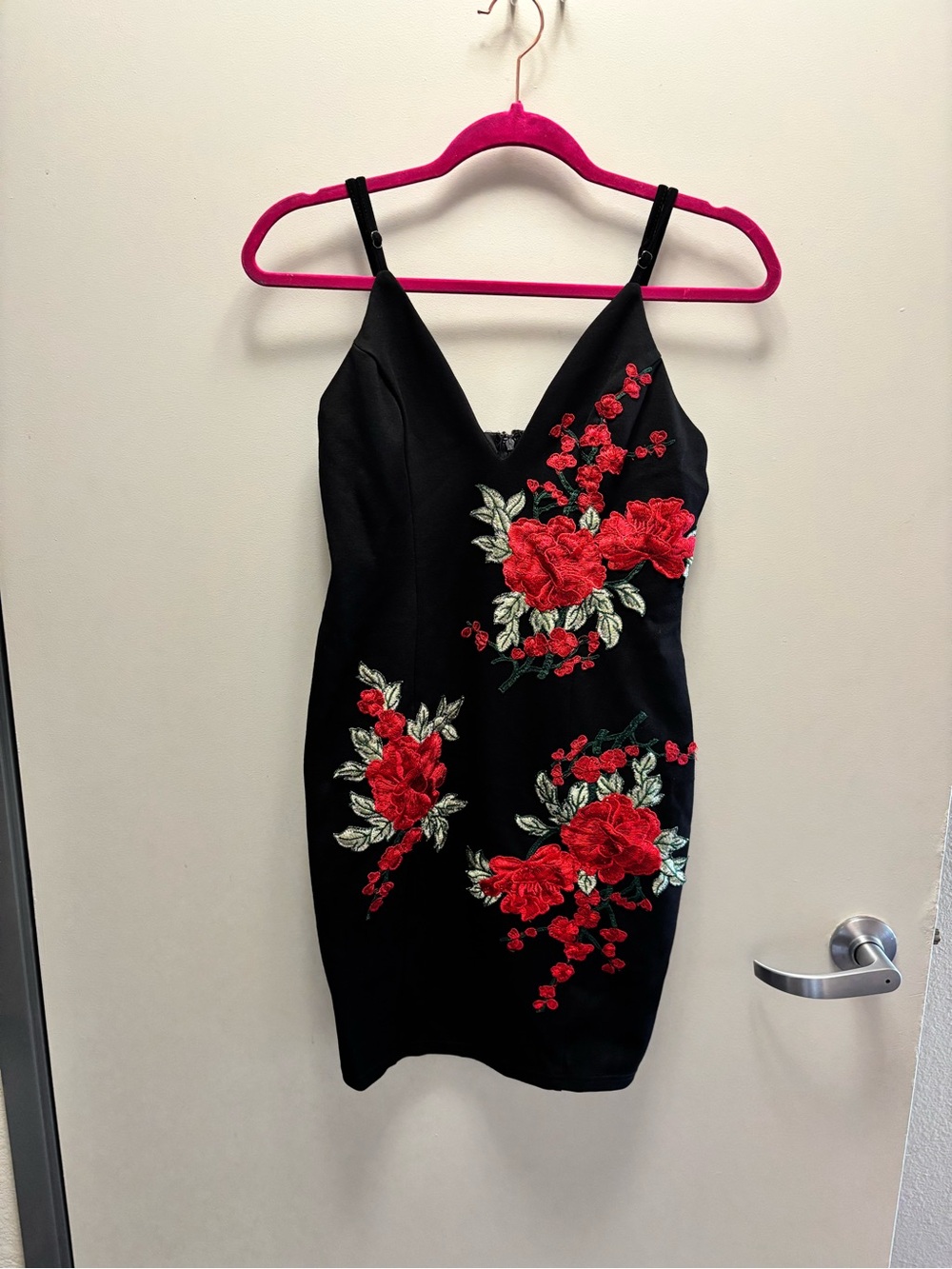 Forever 21 Black Mini Dress with Red Floral Embroidery
